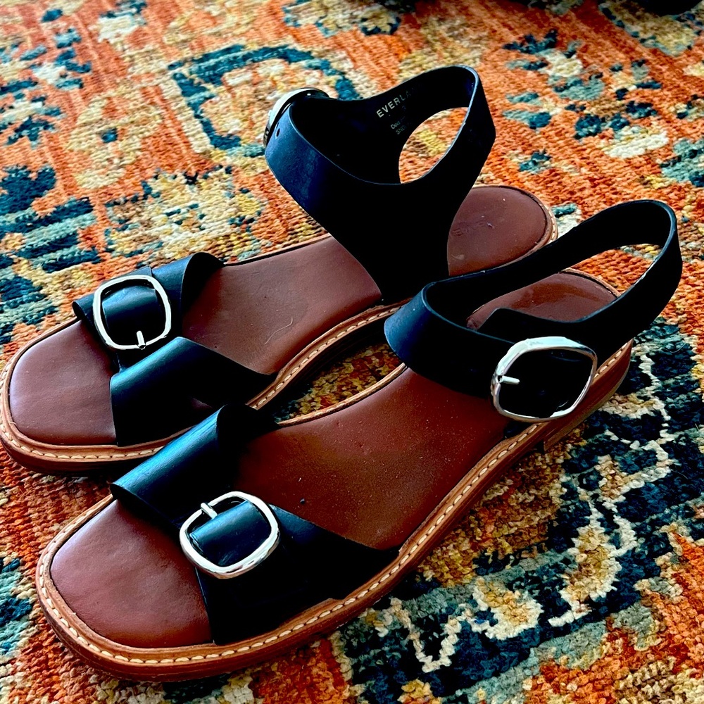 Everlane Twin Buckle Sandal Black Ankle Strap Size 9